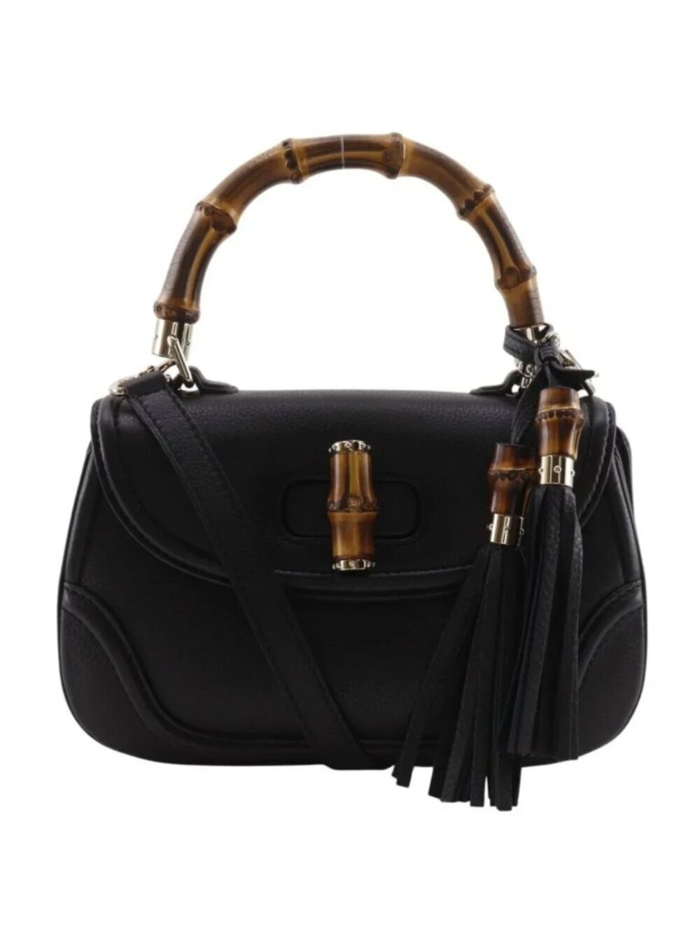 Gucci Bamboo 2-Way Shoulder Calf Black Handbag